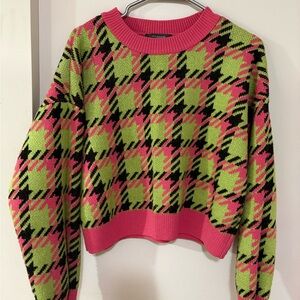 Primark Neon Pink and Lime Green Plaid Sweater